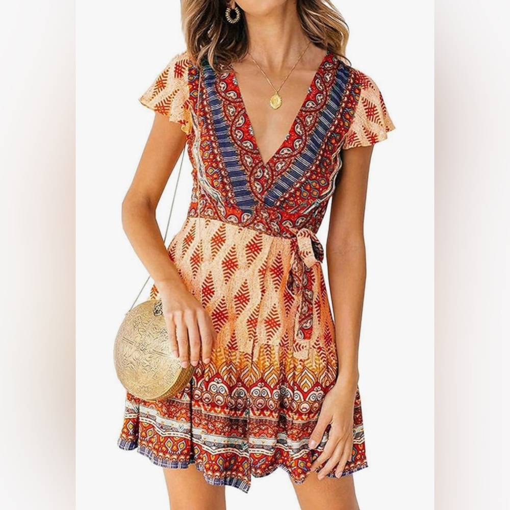 Amazon Pink Midi Sundress with Flutter Sleeves and V-Neck